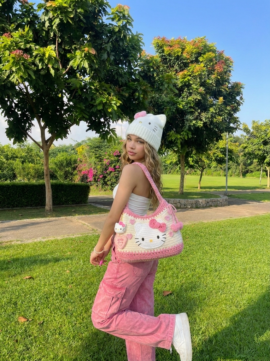 Kitty Crochet hand bag